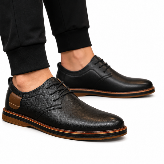 Men's Black Leather Square Toe Oxford Shoes – Business Casual Comfort Footwear