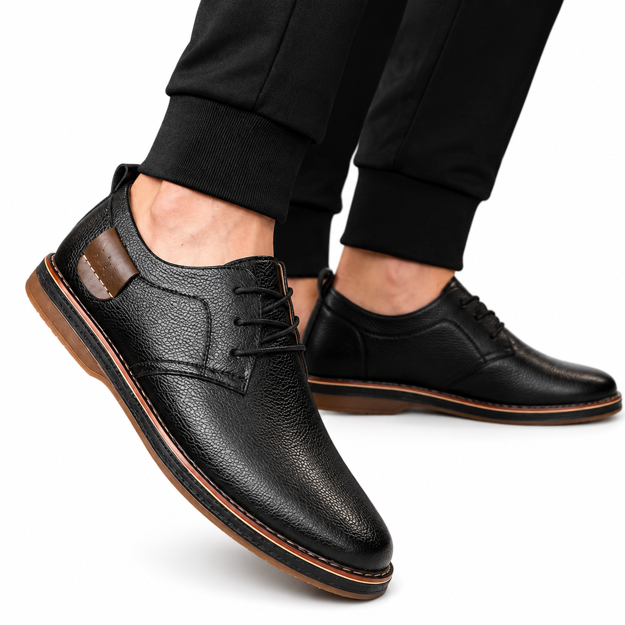 Men's Black Leather Square Toe Oxford Shoes – Business Casual Comfort Footwear