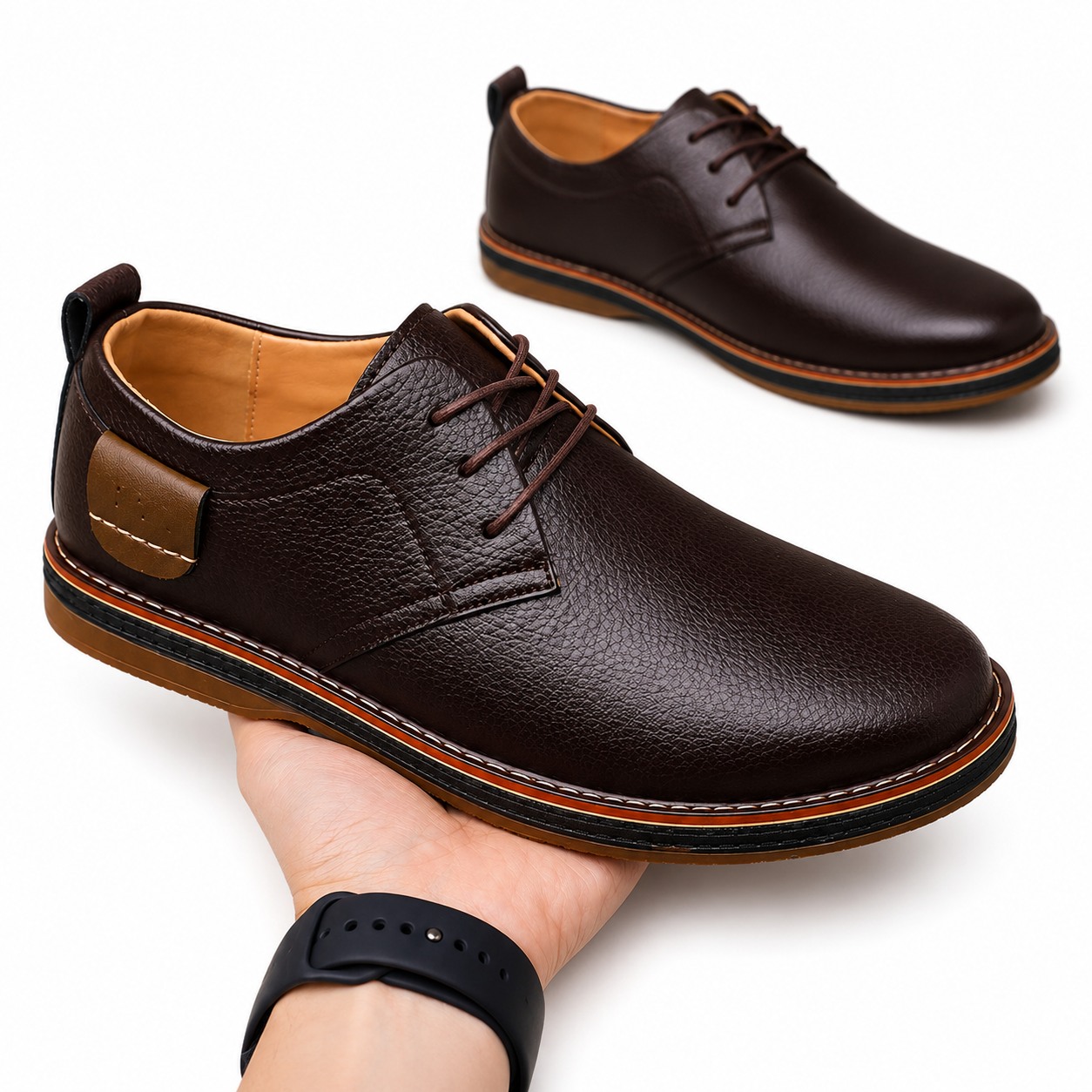 Men's Black Leather Square Toe Oxford Shoes – Business Casual Comfort Footwear