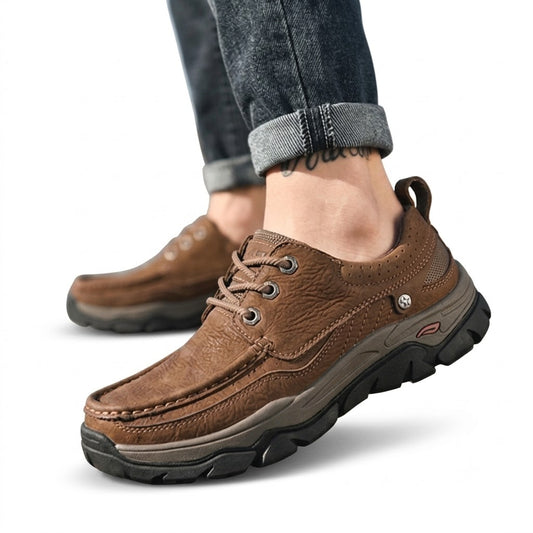 Men's Genuine Leather Casual Shoes, Breathable Low Top Work Sneakers