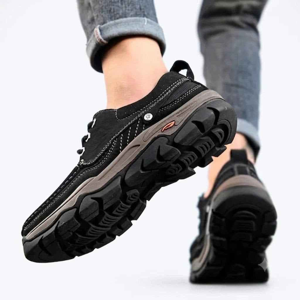 Men's Genuine Leather Casual Shoes, Breathable Low Top Work Sneakers