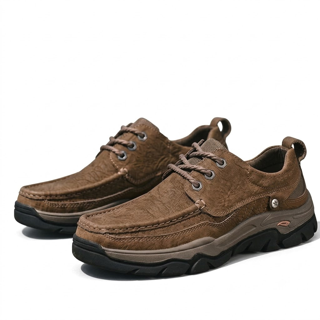 Men's Genuine Leather Casual Shoes, Breathable Low Top Work Sneakers