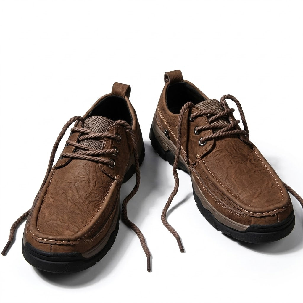 Men's Genuine Leather Casual Shoes, Breathable Low Top Work Sneakers