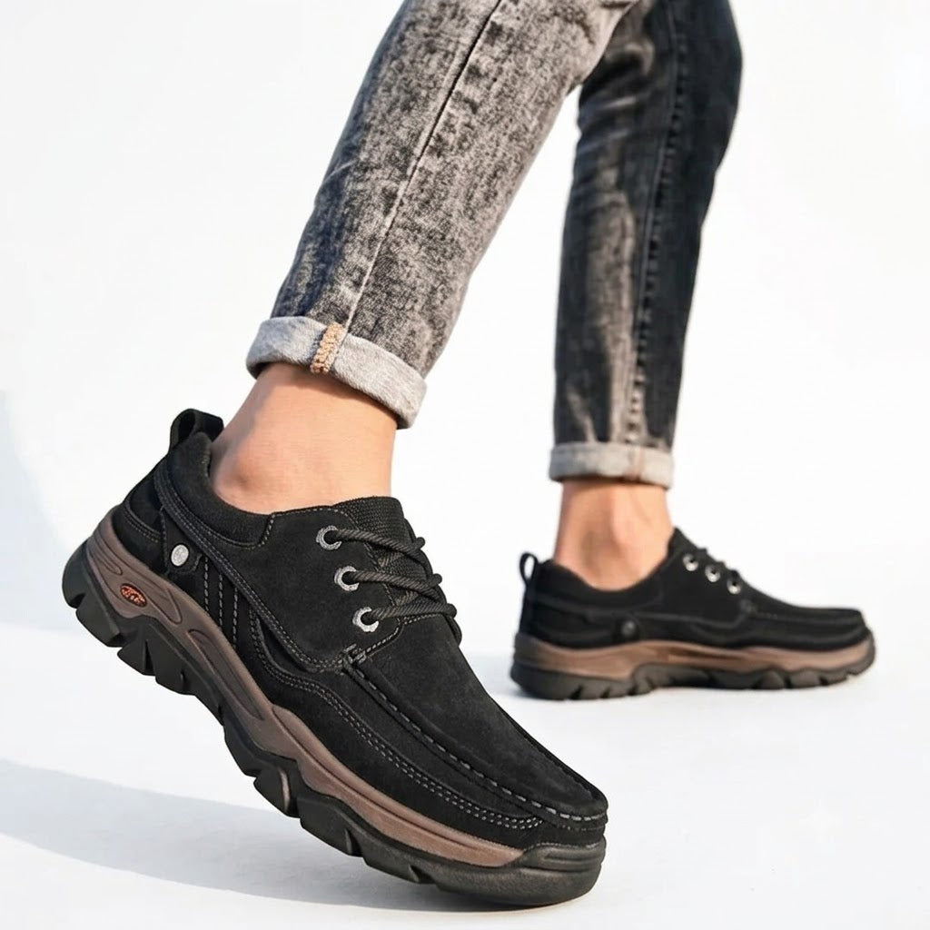 Men's Genuine Leather Casual Shoes, Breathable Low Top Work Sneakers