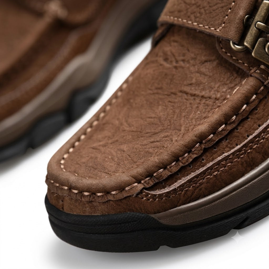 Men's Genuine Leather Casual Shoes, Breathable Low Top Work Sneakers