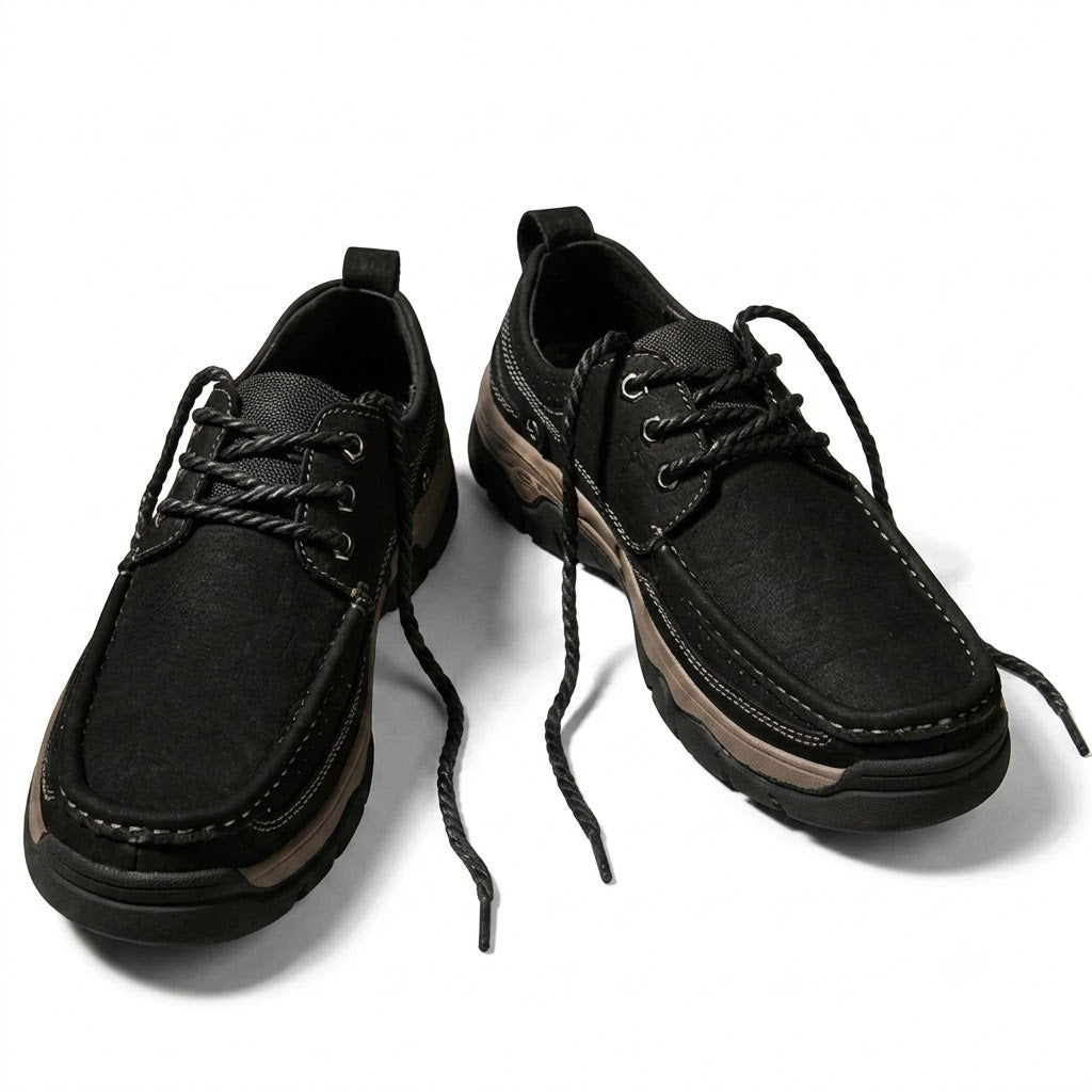 Men's Genuine Leather Casual Shoes, Breathable Low Top Work Sneakers