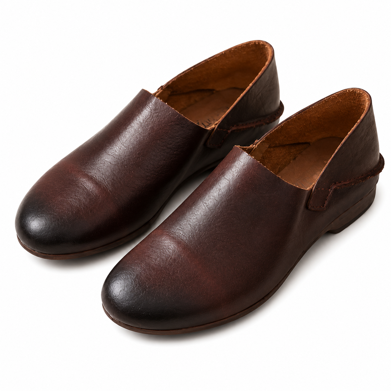Vintage Cowhide Leather Flats – Soft Round Toe Slip On Loafers
