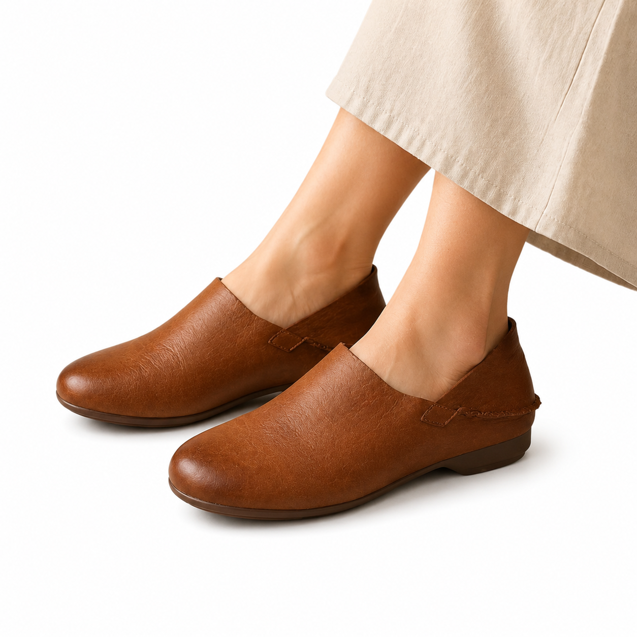 Vintage Cowhide Leather Flats – Soft Round Toe Slip On Loafers