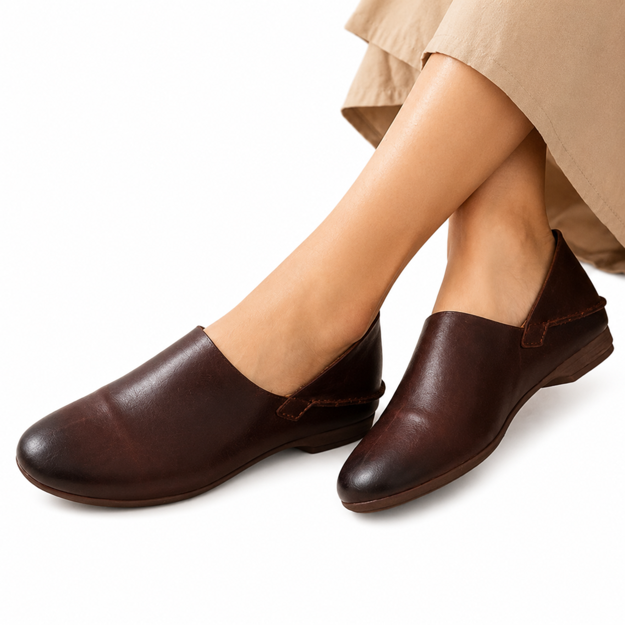 Vintage Cowhide Leather Flats – Soft Round Toe Slip On Loafers