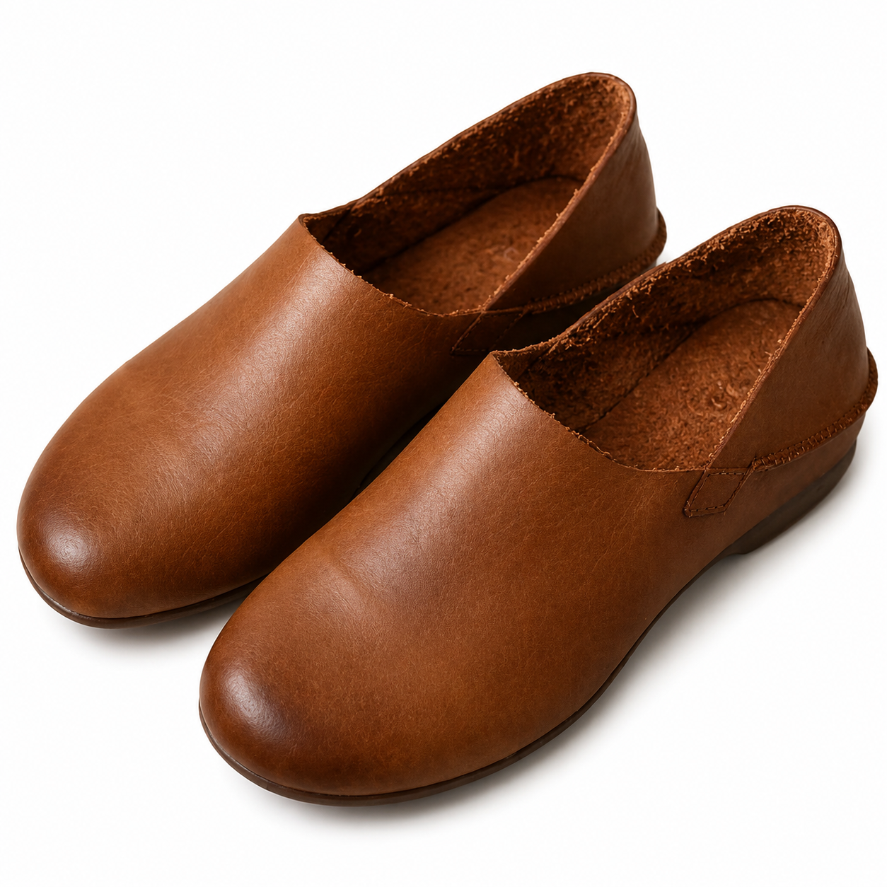 Vintage Cowhide Leather Flats – Soft Round Toe Slip On Loafers